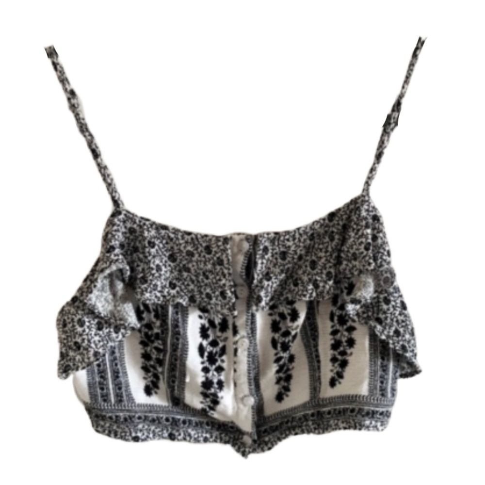 The Indigo Child Buttoned Up Crop Top W/ Ruffles